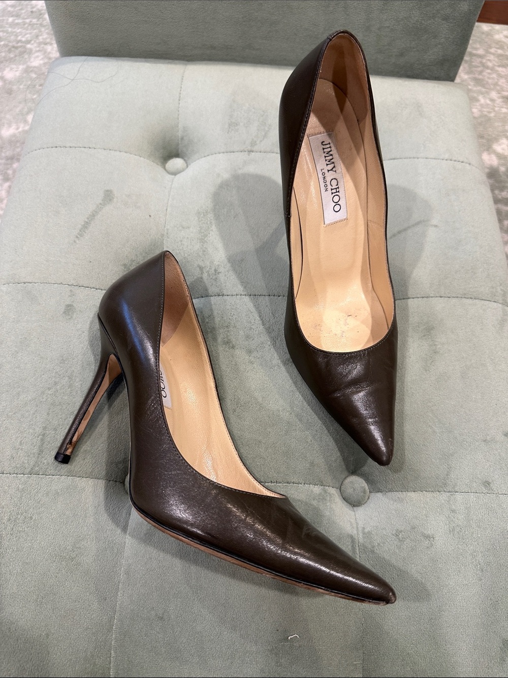 Jimmy Choo Brown Leather Pointed Toe Stiletto Pumps